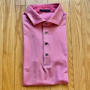 Greyson Men’s Short Sleeve Performance Golf Polo Shirt Large Pink Stripes